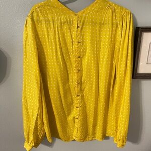 Boden Yellow Blouse with White Polka Dots Size 18